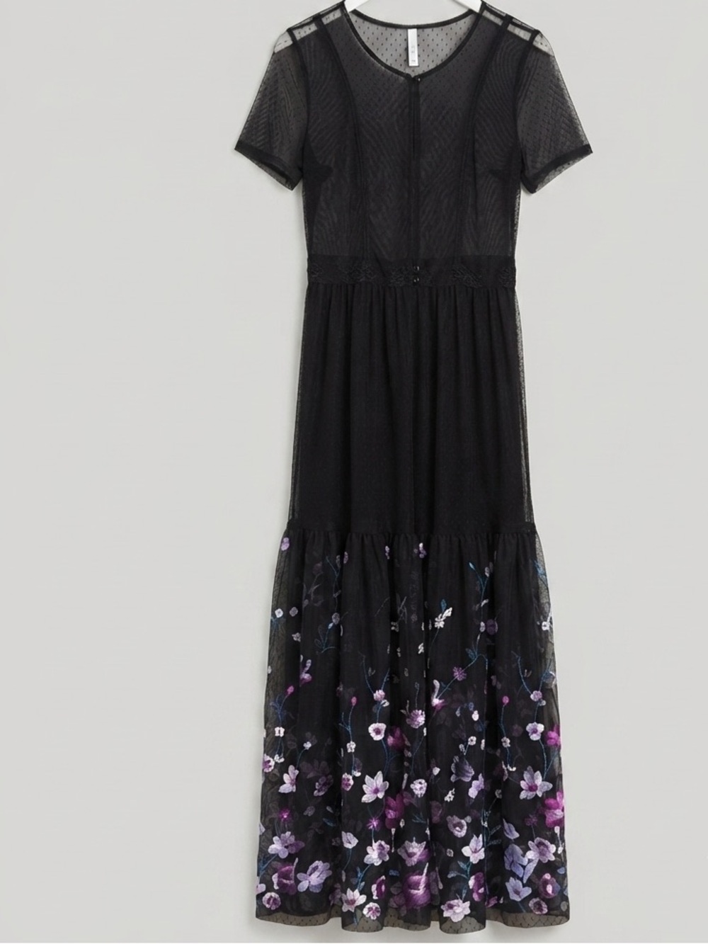 Black mesh Maxi Dress  Large Sheer Floral Embroidered Kimono Cover up - Picture 3 of 10
